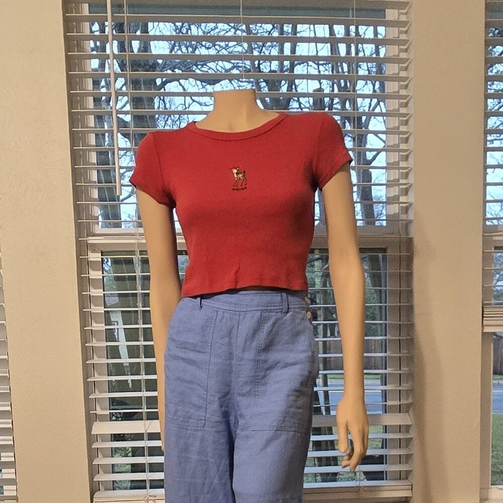 Brandy Melville red Swiss deer fawn t-shirt TEE OS